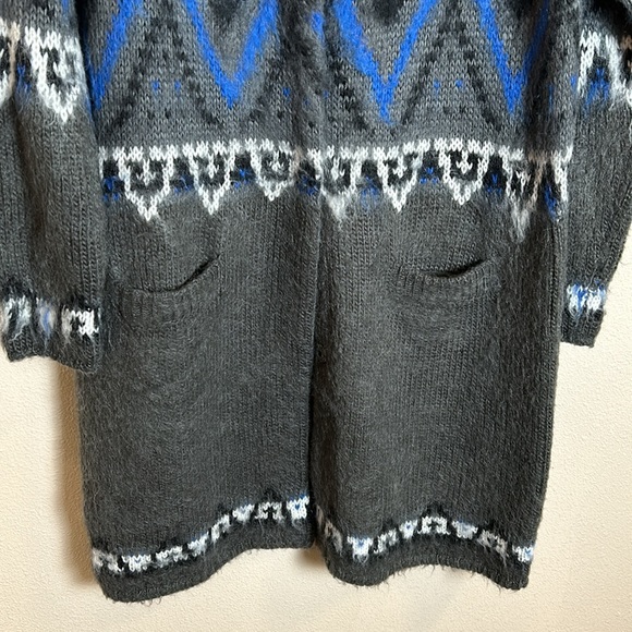 Free People Frosted Fair Isle Nordic Knit Mohair Blend Long Cardigan Sweater - Picture 2 of 8